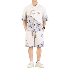 潮风套装男新中式短袖衬衫时尚休闲短裤两件套L1877-P58，男装休闲套装，星座310B-3
