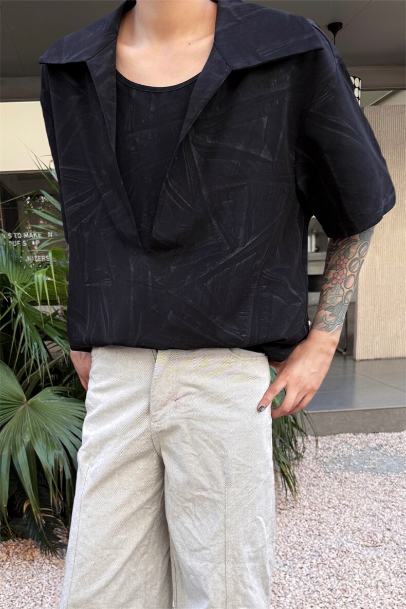 男士夏季冰丝透气速干透气长袖衬衫美式宽松扎染双门禁假两件衬衫,男装衬衫,电商B319