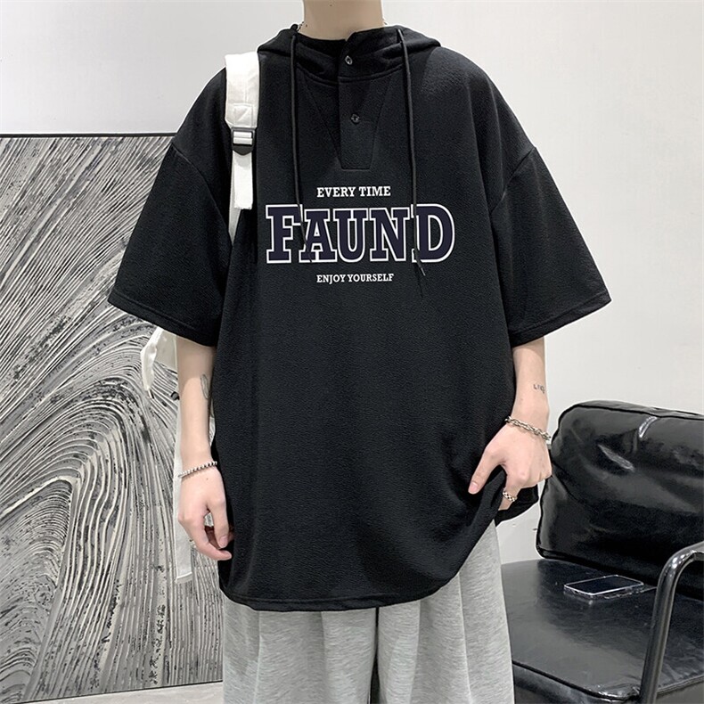 LD54295-P45NASA连帽短袖t恤男大码胖子带帽五分袖中袖,男装T恤,电商A040