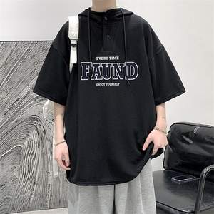 LD54295-P45NASA 连帽短袖t恤男大码胖子带帽五分袖中袖图片