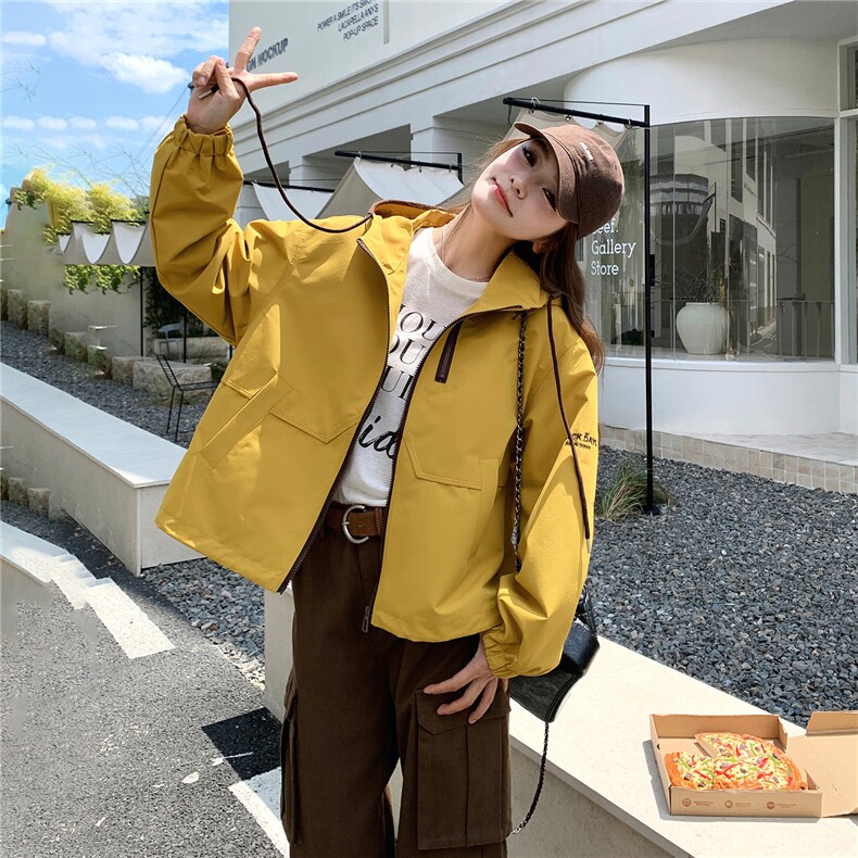 现货现货！！2025秋季新款撞色连帽外套洋气减龄百搭小个子夹克,女装短外套,2C306