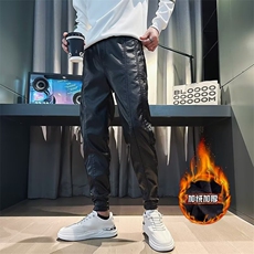 网图加绒加厚潮流韩版痞帅PU机车风束脚ins休闲皮裤PK8893-特P60，男装皮裤，电商C216