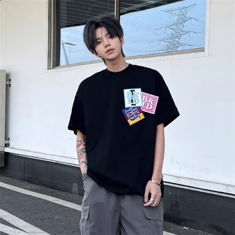 万针全刺绣工艺抖音得物高品质260克重磅纯棉双纱美式高街短袖T恤图片