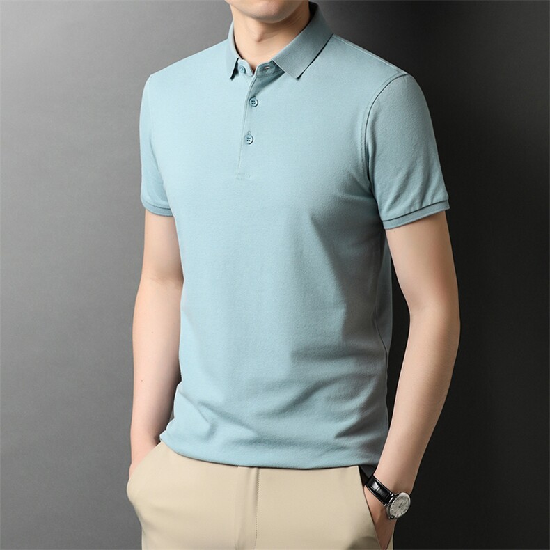 夏季商务休闲男中青年短袖t恤翻领透气纯色polo衫体恤宽松上衣P44，男装Polo衫，钱塘6003A(原)4033A