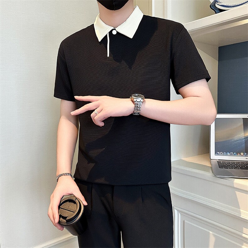 店主风社会小伙男士异色拼接翻领POLO衫男T恤301A-1/PL103/P50,男装T恤,星座301A-1