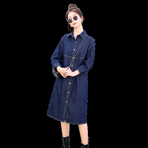 时尚显瘦牛仔披风连衣裙女长袖气质百搭宽松大码春秋季新款裙子，女装连衣裙，秋水欣儿