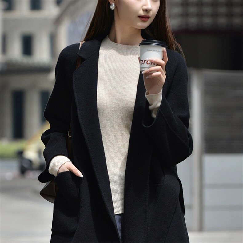 2024秋冬季新款女短款双面呢羊毛大衣气质显高百搭,女装双面呢大衣,亿美羊绒