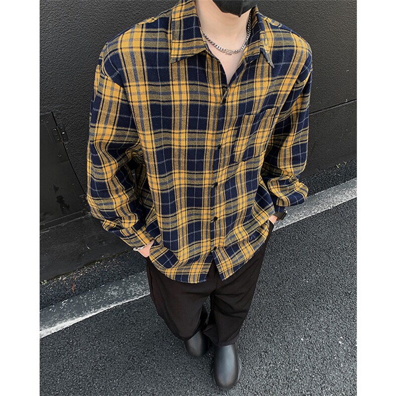 美式高街潮流格子衬衫潮牌宽松休闲上衣A086-CS2208-P35,男装衬衫,电商基地A086