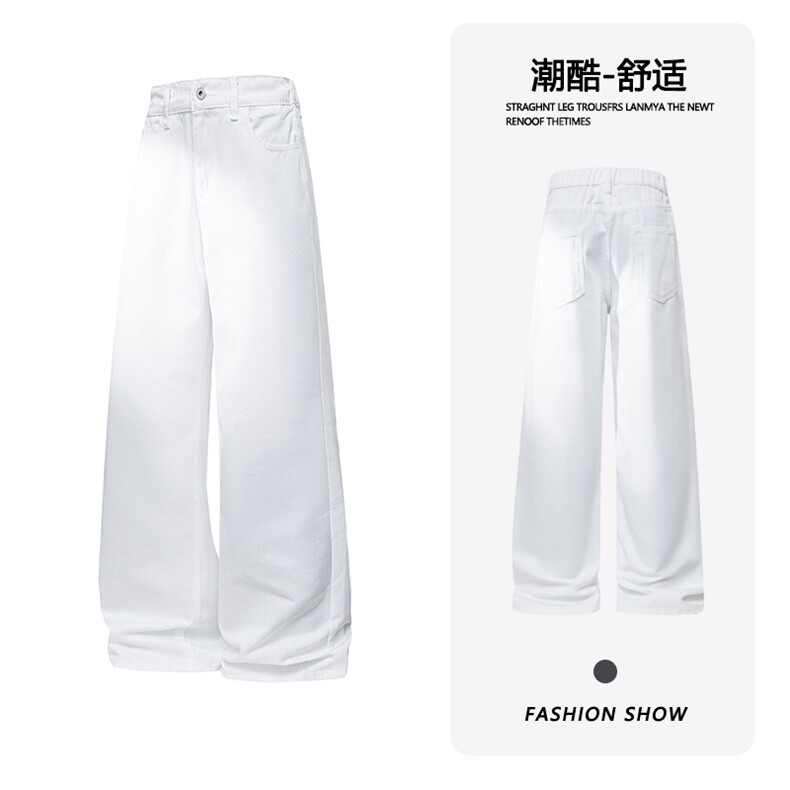 B221美式ins高街暗黑宽松纯白色牛仔裤LK24414-特P36控68,男装牛仔裤,电商B221