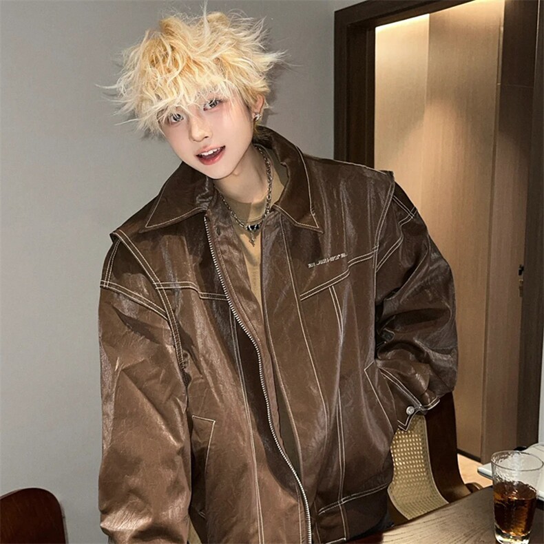 现货不缺货复古皮夹克假两件皮衣1209-1-JK17-P108（网图），男装夹克，星座1209-1