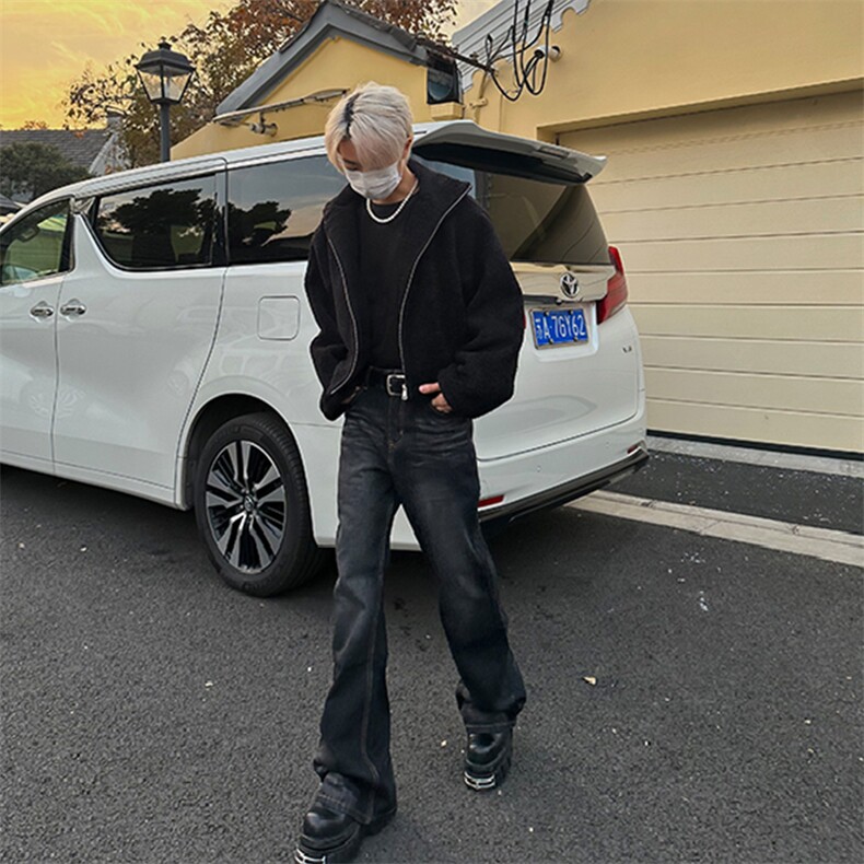 美式ins高街hiphop重工艺水洗暗黑微喇牛仔裤货号K2401P60,男装牛仔裤,电商A063