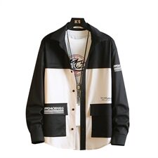 2021春季新款无影墙日系大码休闲工装男印花撞色拼接衬衫C550-P50，男装衬衫，电商A001