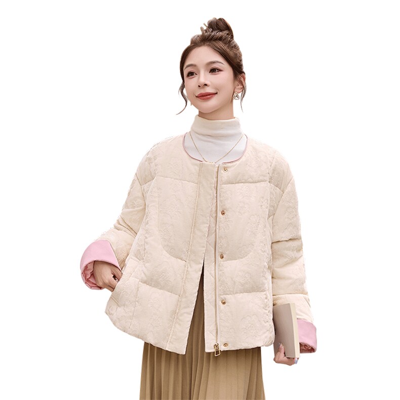 时尚提花新中式羽绒服女短款2025新款90%白鸭绒外套,女装羽绒服,姿衣坊