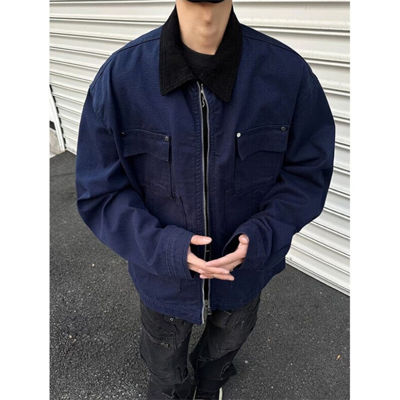 翻领外穿拉链撞色春秋宽松型工装夹克男秋冬潮长袖J3569,男装夹克,星座1116A-1（原606A）