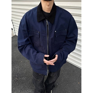 翻领外穿拉链撞色春秋宽松型工装夹克男秋冬潮长袖 J3569图片