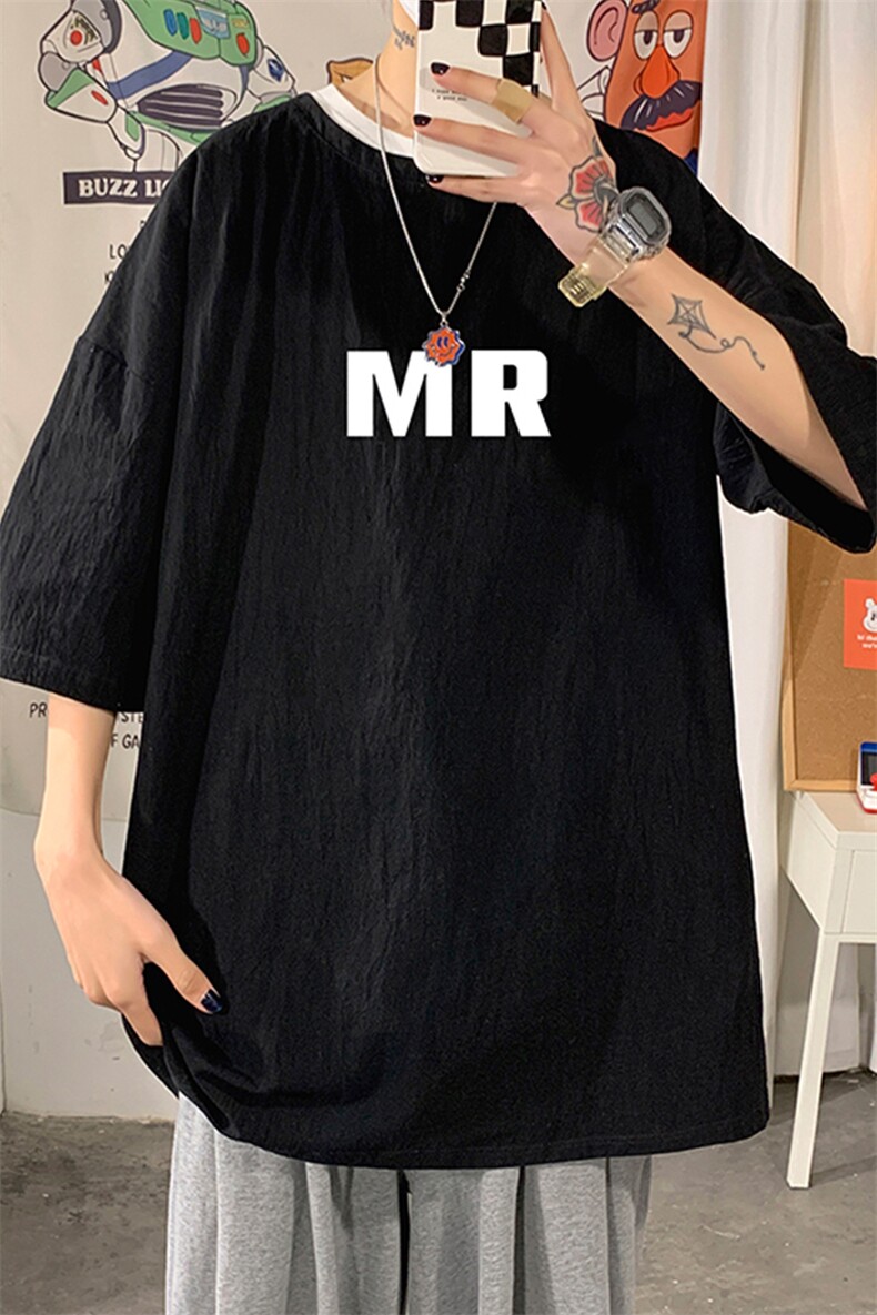 YT26253-P30亚短袖t恤男大码五分袖男宽松七分袖海报风,男装T恤,电商A040