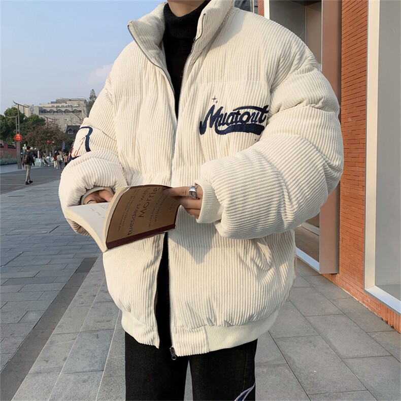 美式高街复古灯芯绒冬季刺绣立领棉服男女潮牌宽松面包服情侣外套,男装棉衣,星座505-2（原电商A260-1)