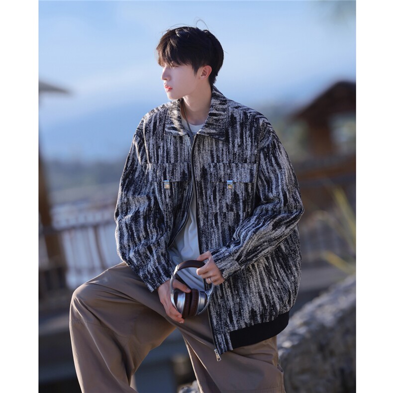 2025港风扎染牛仔工装口袋夹克大码M-5XL休闲男JK77078特P65控98，男装工装外套，星座227-7