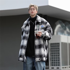 格子毛呢大衣男秋冬季新款加厚日系复古潮牌痞帅W9292-P90，男装毛呢大衣，星座1109-3