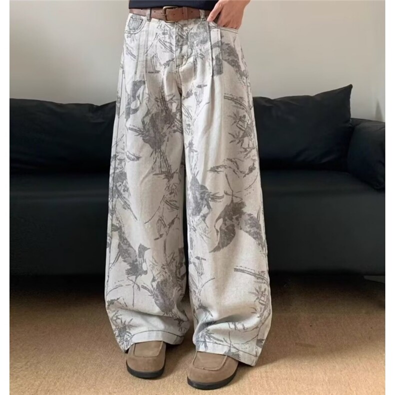 L8077-P58美式扎染休闲裤男2025新款潮牌宽松直筒运动裤高街,女装休闲裤,电商B323A