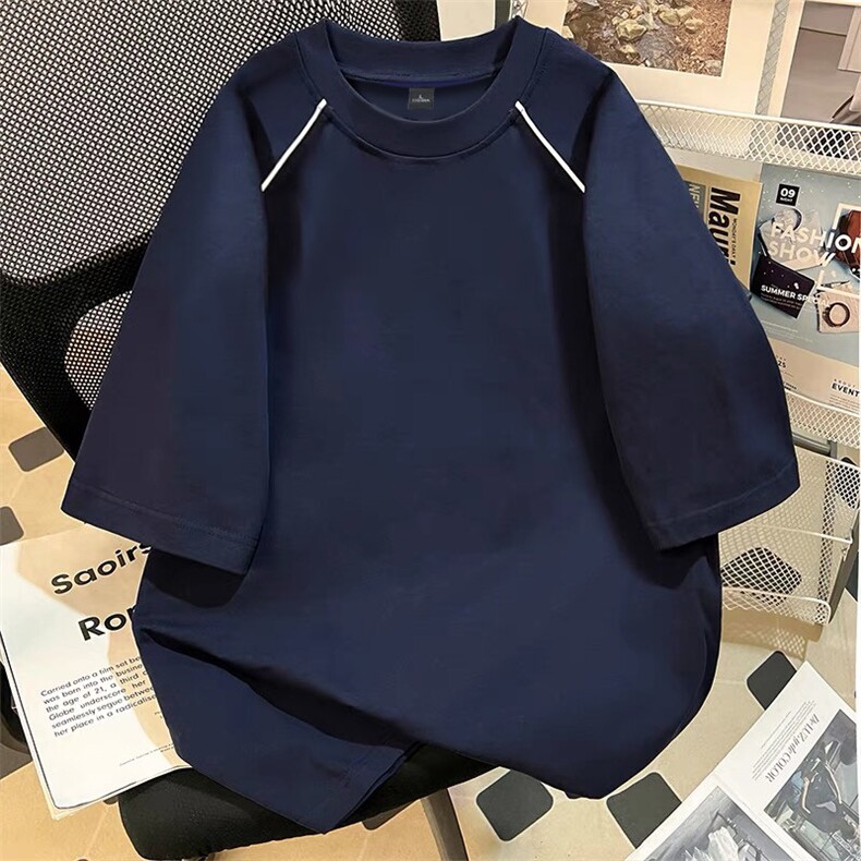 得物300克重磅双纱纯棉宽松撞色打底衫短袖圆领T恤男RH5027-特P35,男装T恤,星座610B-1