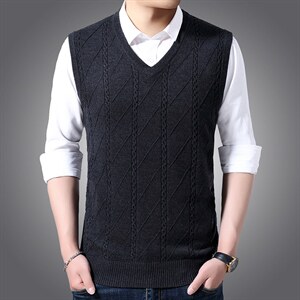 SW1912男式2023年秋冬新款羊毛背心v领商务马甲毛衣休闲针织衫P45，男装针织衫/毛衣，电商B360