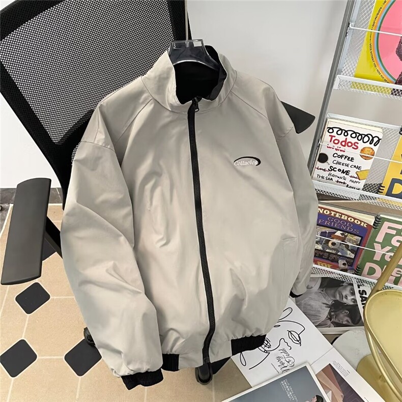 美式潮牌三条杠夹克秋冬季宽松复古两面穿情侣外套W9323/P70,男装夹克,星座506B