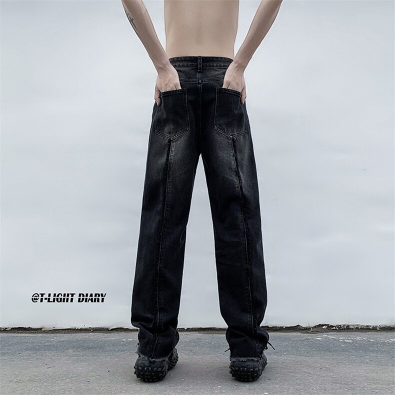 B221 美式ins高街小众情侣款个性毛边牛仔裤 LK23013-P60 控78图片