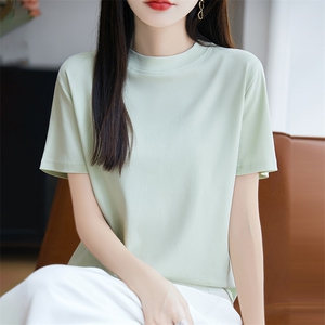 夏季新款简约半高领短袖女宽松百搭显瘦时尚休闲上衣图片