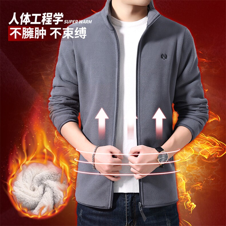 加绒加厚外套秋冬款摇粒绒男土立领夹克保暖开衫摇粒绒-LR-205,男装棉衣,星座306A