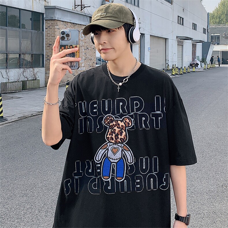 得物抖音40支双纱高品质百搭半袖纯棉印花短袖T恤男女T7226-P40,男装T恤,电商A441-1