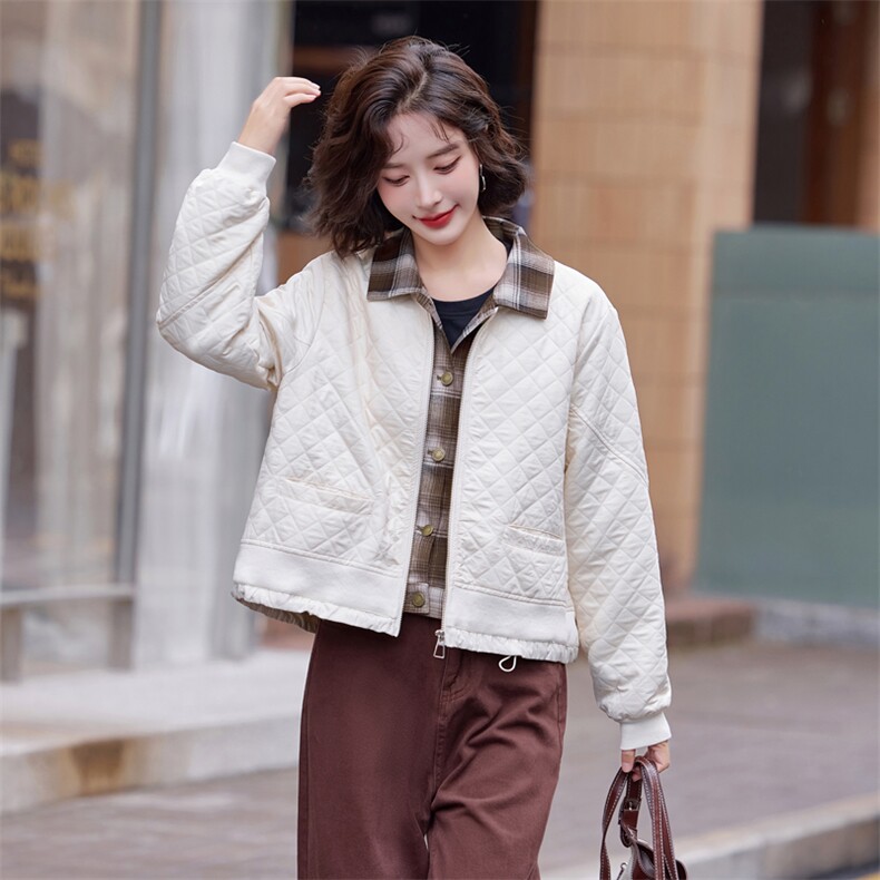 bao款现货2024年冬季新款女装韩版休闲衬衫领拼接假两件派克服,女装棉衣/棉服,靓星雨