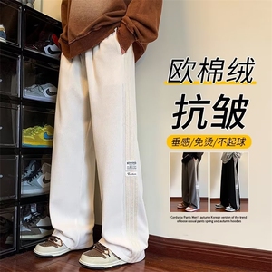 潮流三条杠裤子男百搭潮牌运动裤港风宽松直筒裤春秋季韩版裤子男图片