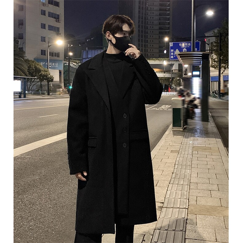 517A-8-Y61-P135现货高品质韩系中长款不规则假两件毛呢大衣外套,男装毛呢大衣,星座517A-8（原B282）