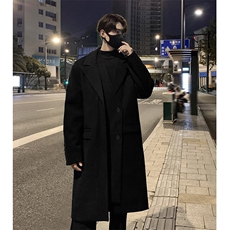 517A-8-Y61-P135现货高品质韩系中长款不规则假两件毛呢大衣外套，男装毛呢大衣，星座517A-8（原B282）