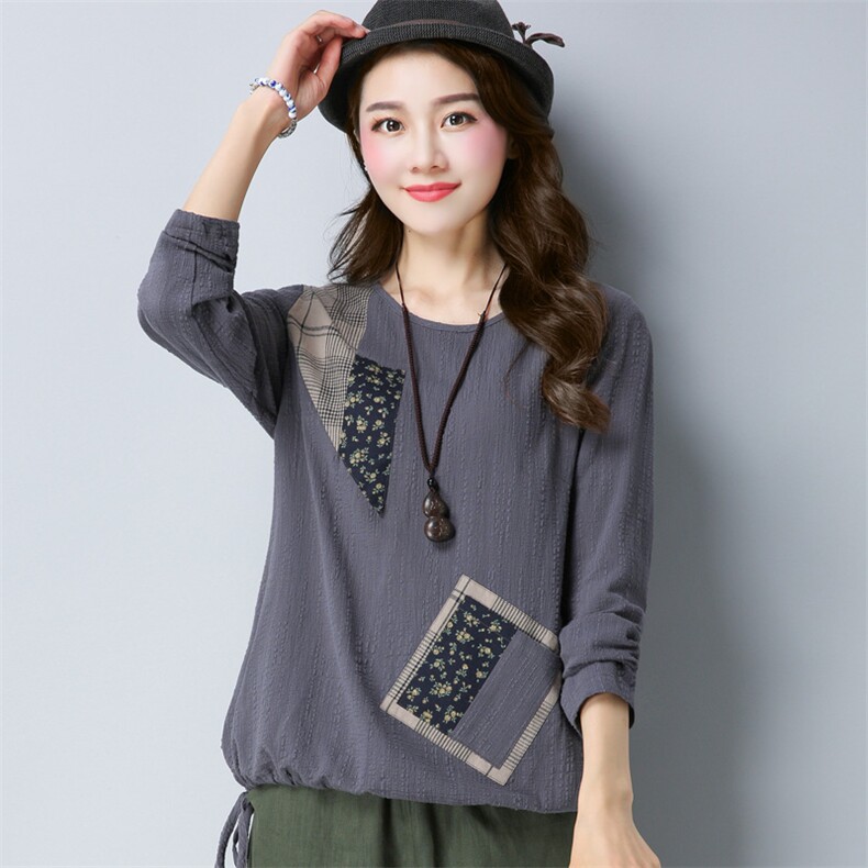 拼接拼色几何图案系带贴布圆领2021年秋季潮流时尚T恤，女装T恤，丽影随形