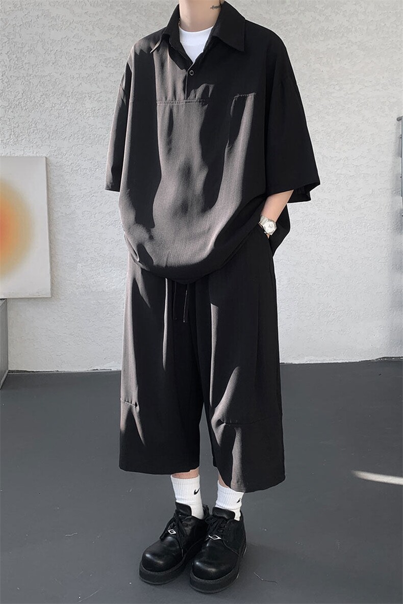 TZ778-特P55控98夏季冰丝七分裤短袖衬衫大码T恤套装,男装牛仔裤,电商A059