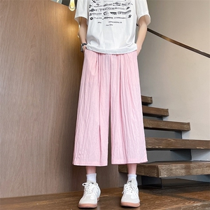 8XL-M特大码阔腿山本裤冰丝裤男薄七分裤褶皱慵懒凉凉裤K977P45