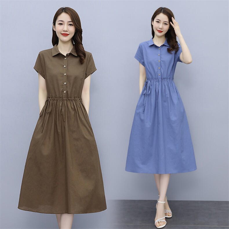 高档棉麻连衣裙女2023夏季新款复古文艺气质收腰显瘦休闲亚麻裙子,女装连衣裙,鑫思依格