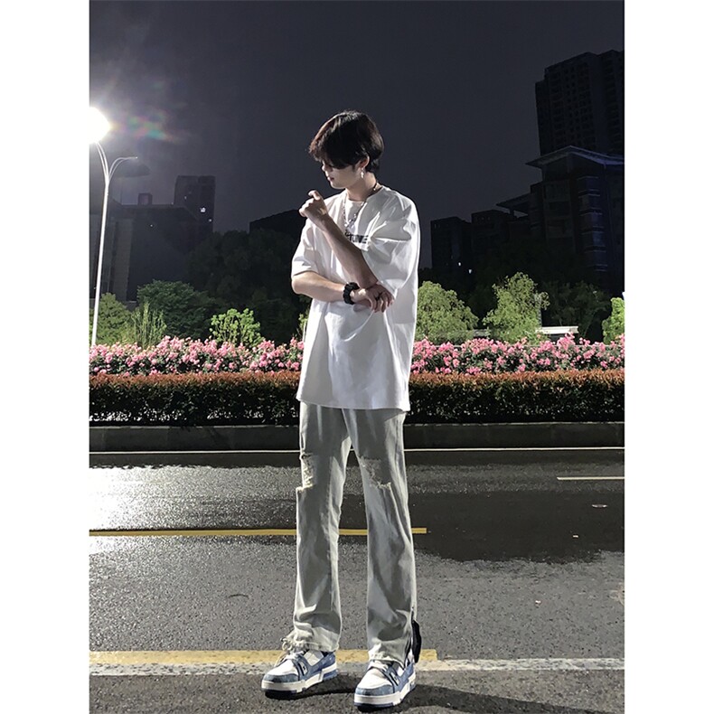 B221美式ins高街暗黑拉链小脚弹力破洞牛仔裤LK23060-P65控88,男装牛仔裤,电商B221