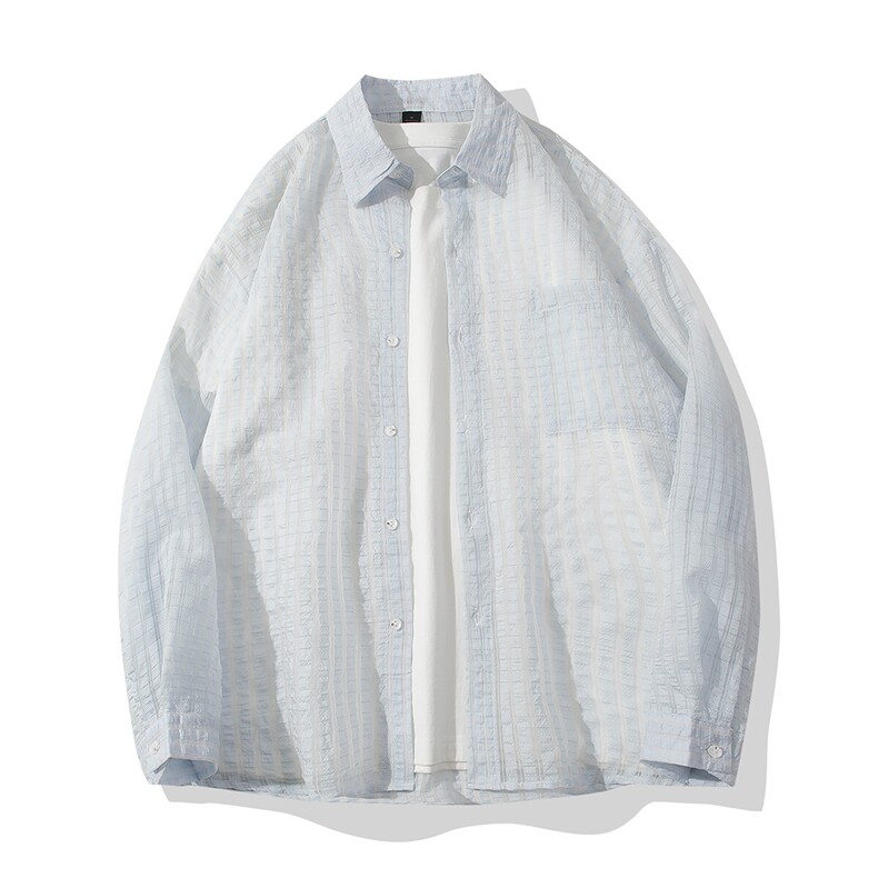 B413-1-DX082夏季莱赛尔衬衫男女薄款休闲宽松肌理感防晒衬衣外套，男装防晒衣，电商B413-1