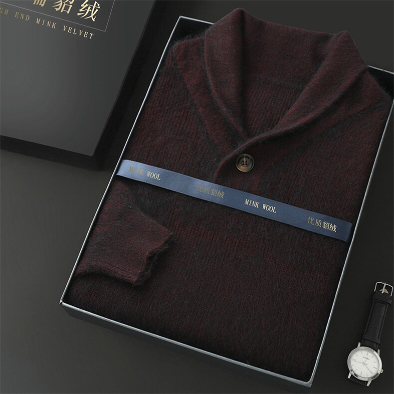 高品质男士V领貂绒衫秋冬新款舒适保暖时尚百搭,男装针织衫/毛衣,冬贝尔貂绒