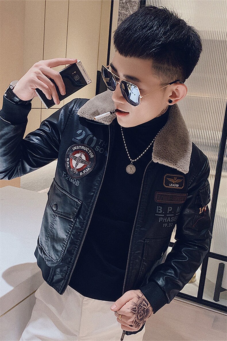 2024毛领加绒加厚社会青年皮衣外套韩版皮夹克WY29H/P120控169,男装夹克,电商A243