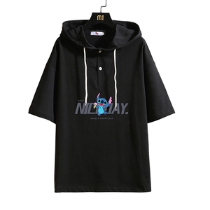 LD54173-P45 连帽短袖t恤男大码胖子带帽五分袖中袖 砖墙挂拍图片