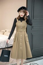 【现货】秋季都市丽人韩版咖色背带裙，其它，水锦红