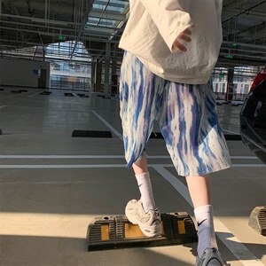 扎染设计感 冰丝短裤休闲五分裤情侣夏季运动裤男  8009-P40图片