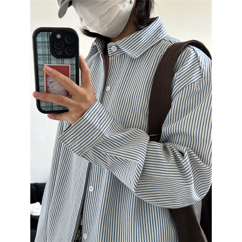 高品质牛仔条纹衬衫潮牌长袖衬衣潮流宽松休闲外套CS017-P30,男装衬衫,星座301C-5