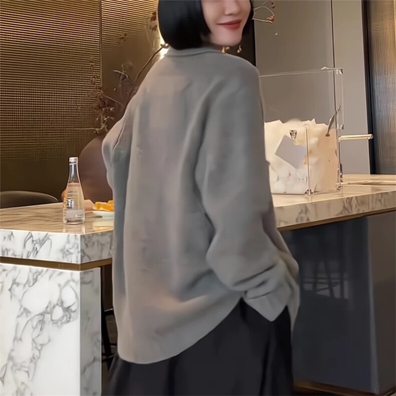 秋冬新款纯色针织翻领单排扣开衫时尚百搭,针织衫/毛衣,泰沅羊绒