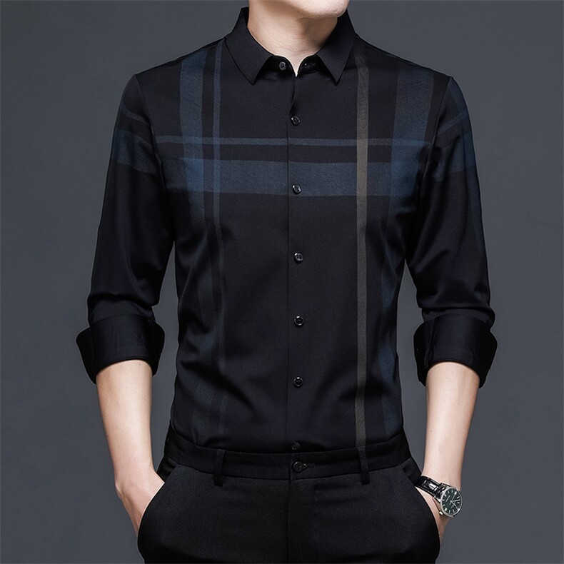 新款加绒无痕衬衫男秋冬季厚款长袖中年爸爸装衬衣HPN199-9-P115,男装衬衫,电商B212（原钱塘6029）