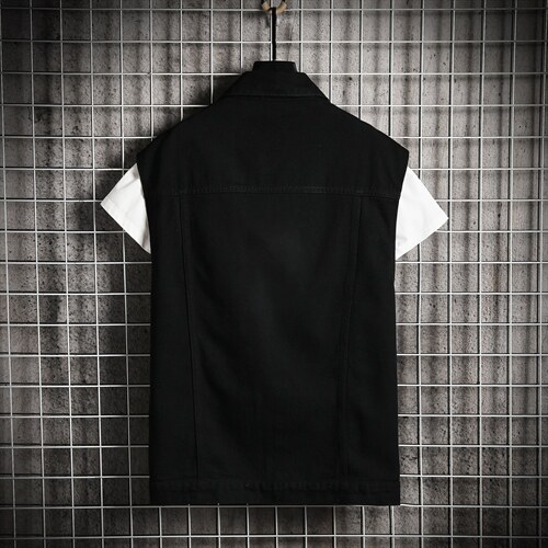 MJ214-48-牛仔大码可脱卸连帽网格马甲男工装ins无袖坎肩外穿图片